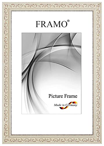 FRAMO Barock Bilderrahmen 60 x 90 cm aus Massivholz | Alt-Weiß Braun | Farbe/Größe wählbar | Retro Vintage Antik Rahmen N°091 von FRAMO