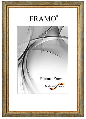 FRAMO Barock Bilderrahmen 61 x 91,5 cm aus Massivholz | Türkis Gold | Farbe/Größe wählbar | Retro Vintage Antik Rahmen N°060 von FRAMO
