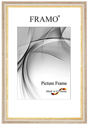 FRAMO Barock Bilderrahmen Landhaus 20 x 35 cm aus Massivholz | Beige-Gold | Farbe/Größe wählbar | Retro Vintage Antik Rahmen N°082 von FRAMO
