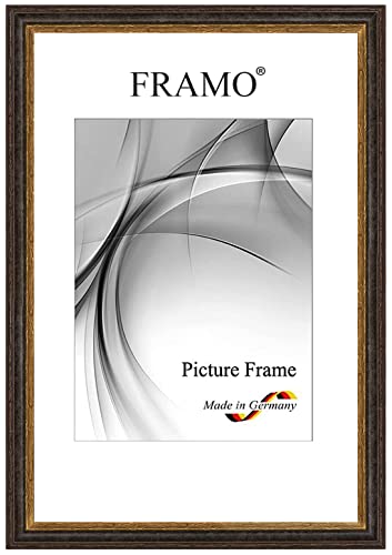 FRAMO Barock Bilderrahmen Landhaus 20 x 50 cm aus Massivholz | Alt-Schwarz Gold | Farbe/Größe wählbar | Retro Vintage Antik Rahmen N°083 von FRAMO