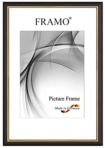 FRAMO Holz Bilderrahmen 22 x 28 cm aus Massivholz | Schwarz Gold | Farbe/Größe wählbar | Rahmen für Poster | Puzzle | Foto collage N°065 von FRAMO