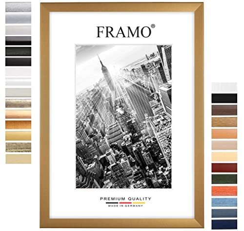 FRAMO Holz Bilderrahmen 24 x 38 cm nach Maß - Gold schlicht | Farbe/Größe wählbar | inkl. entspiegeltes Acrylglas | Rahmen für Puzzle | Foto | Poster von FRAMO