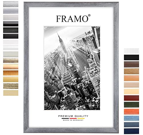 FRAMO Holz Bilderrahmen 34 x 101 cm nach Maß - Grau gewischt | Farbe/Größe wählbar | inkl. entspiegeltes Acrylglas | Rahmen für Puzzle | Foto | Poster von FRAMO