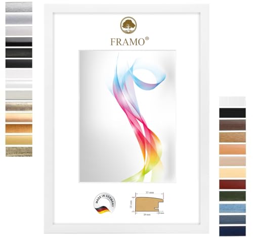 FRAMO Holz Bilderrahmen 60 x 60 cm (Bildmaß) quadratisch in Weiß matt | Größe wählbar | Rahmen für Poster | Puzzle | Foto collage | Maßanfertigung | Fotorahmen nach maß von FRAMO