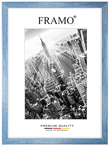 FRAMO Holz Bilderrahmen 61 x 104 cm nach Maß - Hellblau Gewischt | Größe wählbar | inkl. entspiegeltes Acrylglas | Rahmen für Puzzle | Foto | Poster von FRAMO