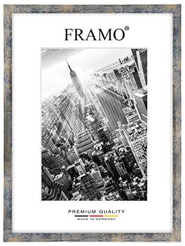 FRAMO Holz Bilderrahmen 71 x 122 cm nach Maß - Blau Silber Gold | Größe wählbar | inkl. entspiegeltes Acrylglas | Rahmen für Puzzle | Foto | Poster von FRAMO