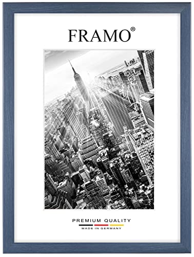 FRAMO Holz Bilderrahmen 86 x 61 cm nach Maß - Schieferblau | Größe wählbar | inkl. entspiegeltes Acrylglas | Rahmen für Puzzle | Foto | Poster von FRAMO