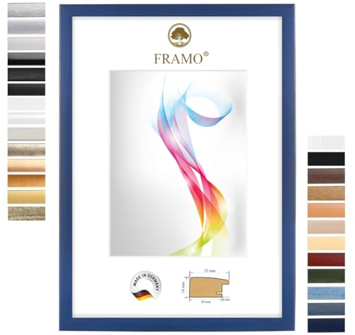 FRAMO Holz Bilderrahmen 90 x 110 cm (Bildmaß) in Dunkel-Blau | Größe wählbar | Rahmen für Poster | Puzzle | Foto collage | Maßanfertigung | Fotorahmen nach maß von FRAMO