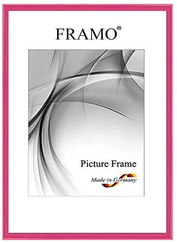 FRAMO Holz Bilderrahmen Schmal 25 x 25 cm aus Massivholz quadratisch | Pink Rosa Hochglanz | Farbe/Größe wählbar | Rahmen für Poster | Puzzle | Foto collage N°119 von FRAMO