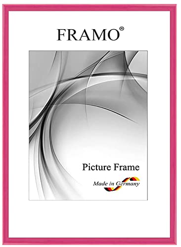 FRAMO Holz Bilderrahmen Schmal 34 x 48 cm aus Massivholz | Pink Rosa Hochglanz | Farbe/Größe wählbar | Rahmen für Poster | Puzzle | Foto collage N°119 von FRAMO