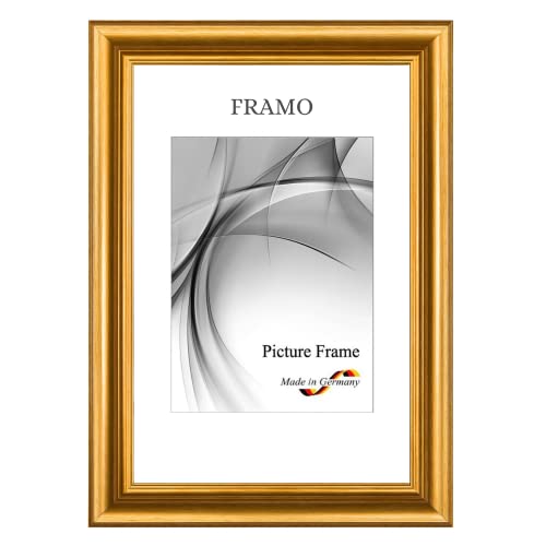 FRAMO N°45 Barock Bilderrahmen 80x110 aus Massivholz | Gold matt | Retro Vintage Antik Holzrahmen inkl. bruchsicherer Anti-Reflex Kunstglasscheibe und Metall Aufhängern von FRAMO