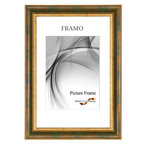 FRAMO N°48 Barock Bilderrahmen 20x30 aus Massivholz | Dunkelbraun Gold | Retro Vintage Antik Holzrahmen inkl. bruchsicherer Anti-Reflex Kunstglasscheibe und Metall Aufhängern von FRAMO