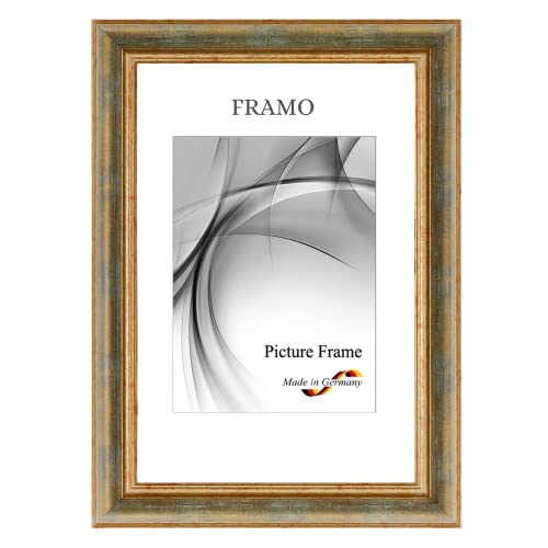 FRAMO N°49 Barock Bilderrahmen 24x30 aus Massivholz | Grau Gold Antik | Retro Vintage Antik Holzrahmen inkl. bruchsicherer Anti-Reflex Kunstglasscheibe und Metall Aufhängern von FRAMO