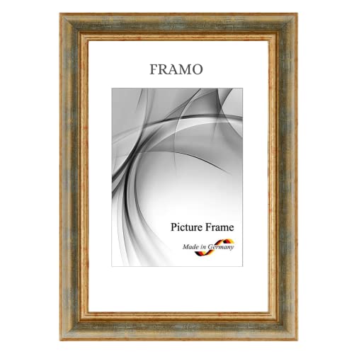 FRAMO N°49 Barock Bilderrahmen 40x57 aus Massivholz | Grau Gold Antik | Retro Vintage Antik Holzrahmen inkl. bruchsicherer Anti-Reflex Kunstglasscheibe und Metall Aufhängern von FRAMO