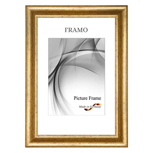FRAMO N°50 Barock Bilderrahmen 100x100 aus Massivholz | Gold Antik | Retro Vintage Antik Holzrahmen inkl. bruchsicherer Anti-Reflex Kunstglasscheibe und Metall Aufhängern von FRAMO