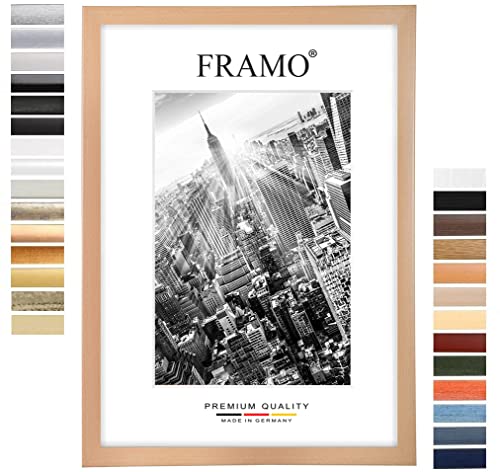 FRAMO35 10x10 Bilderrahmen (Buche), 35 mm breiter MDF Holzrahmen inkl. bruchsicherer und entspiegelter Anti-Reflex Kunstglasscheibe, Stabiler Rückwand, Biegestiften und Aufhängern von FRAMO