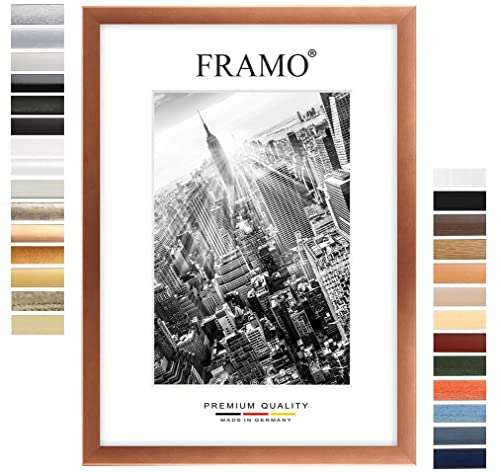 FRAMO35 16x25 Bilderrahmen (Kupfer), 35 mm breiter MDF Holzrahmen inkl. bruchsicherer und entspiegelter Anti-Reflex Kunstglasscheibe, Stabiler Rückwand, Biegestiften und Aufhängern von FRAMO