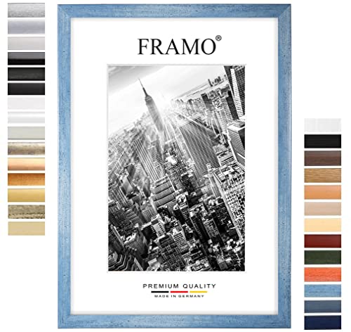 FRAMO35 65x125 Bilderrahmen (Hellblau), 35 mm breiter MDF Holzrahmen inkl. bruchsicherer und entspiegelter Anti-Reflex Kunstglasscheibe, Stabiler Rückwand, Biegestiften und Aufhängern von FRAMO