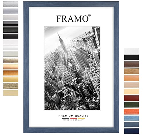 FRAMO35 69x102 Bilderrahmen (Schieferblau), 35 mm breiter MDF Holzrahmen inkl. bruchsicherer und entspiegelter Anti-Reflex Kunstglasscheibe, Stabiler Rückwand, Biegestiften und Aufhängern von FRAMO