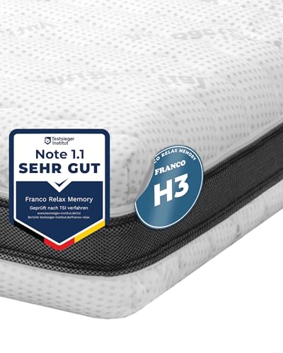 FRANCO Relax Memory Kaltschaummatratze 80x200 cm mit 7 Zonen - mittelfest - Härtegrad H3 - Höhe 22 cm - Schaumstoffmatratze mit waschbarer antibakteriellem Bezug - antibakteriell - wendbar von FRANCO