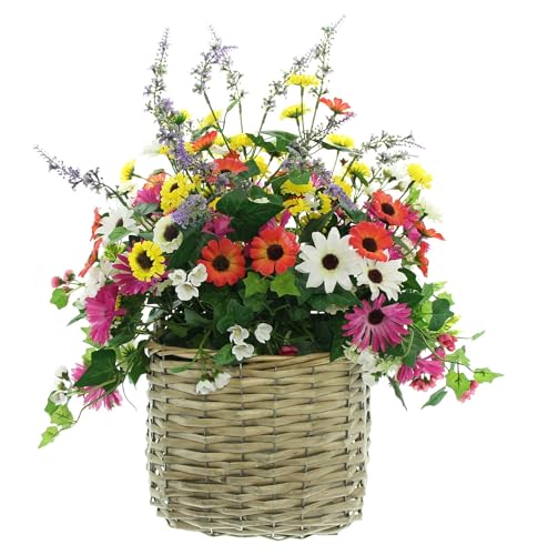 FRANK FLECHTWAREN, Blumengesteck im Korb Farbenpracht, Kunststoff, Spaltweide, grau gekalkt Maße: Höhe 50 cm vielseitig anwendbar von FRANK FLECHTWAREN