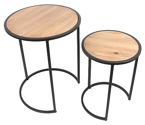 FRANK FLECHTWAREN Beistelltisch Circle, 2er Set, Tischplatte aus Holz, Mattschwarz lackiertes Metallgestell, Maße: Ø 30 x 40 cm, Ø 40 x 50 cm von FRANK FLECHTWAREN