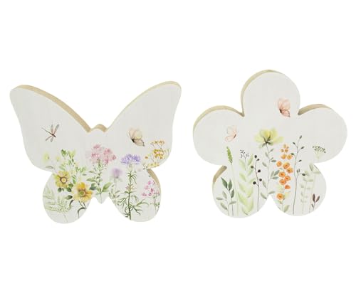FRANK FLECHTWAREN Deko Blumenwiese, 2er Set, MDF, bemalt Maße: Schmetterling 16 x 14 cm, Blume Ø 15 cm von FRANK FLECHTWAREN