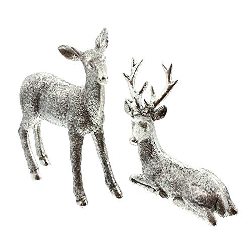 FRANK FLECHTWAREN Dekofigur, Figur, Dekoobjekt REH & Hirsch, im 2er Set, Wald, Trendige Silberoptik, vielseitig einsetzbar. ca. Höhe 14 cm, 17 cm von FRANK FLECHTWAREN