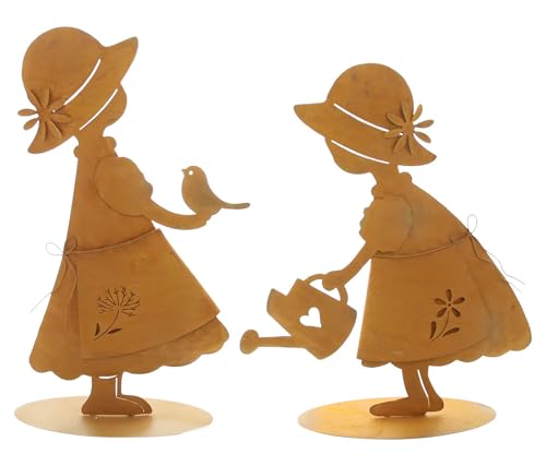 FRANK FLECHTWAREN Dekofigur Mädchen, 2er Set, Metall, Rostfinish Maße: Höhe 28 cm, 30 cm, Rustikales Finish, vielseitige Dekoration von FRANK FLECHTWAREN