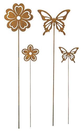 FRANK FLECHTWAREN Gartendeko, Schmetterling, Gartenstecker, Dekostecker, Stecker Blume & Schmetterling, im 4er Set ca. H:34cm, H:36cm, H:52cm, H:55CM von FRANK FLECHTWAREN