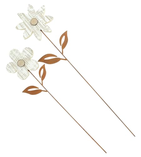 FRANK FLECHTWAREN Gartenstecker, Gartendeko, Gartenstecker Blume, 2er Set, Holz, Metall, Echtrostfinish Maße: Höhe 57 cm, 69 cm von FRANK FLECHTWAREN