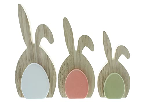 FRANK FLECHTWAREN Hase Porzellan-Ei, 3er Set, süße Osterdeko aus Holz, glänzend lackiertes Porzellan, Maße: Höhe 15 cm, 18 cm, 21 cm von FRANK FLECHTWAREN