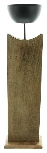 FRANK FLECHTWAREN Kerzenhalter Holzsäule, Mangoholz, Metall, Mattschwarz,Maße: Halter Ø 11 cm, GH 61 cm, vieseitig einsetzbar, Modern, schlicht, für EIN Teelicht von FRANK FLECHTWAREN