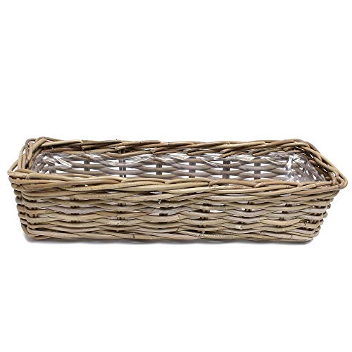 FRANK FLECHTWAREN Pflanzkasten Rattan, groß, Koboo-Grey, ausgeschlagen mit Folie Maße: ca. 60 x 16 x 15 cm von FRANK FLECHTWAREN