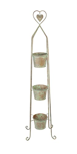 FRANK FLECHTWAREN Pflanzsäule Herz, mintgrün patiniertes Metall mit trendigen Rosteffekten, 3 Pflanztöpfchen, Maße: Pflanztopf Ø 13 x 10 cm, GH 104 cm von FRANK FLECHTWAREN