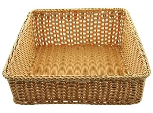 FRANK FLECHTWAREN Regalkorb "Poly", 50 x 50 cm, stabil auf Metallrahmen geflochten, Polyrattan, naturfarben, abwaschbar, Maße: Breite 50 cm, Tiefe 50 cm, vordere Höhe 13 cm, hintere Höhe 22 cm von FRANK FLECHTWAREN