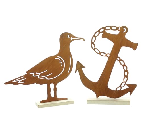Rostdeko Anker & Möwe, 2er Set, Metall, Holz Maße: Höhe 25 cm, 26 cm, Maritime Deko, von FRANK FLECHTWAREN
