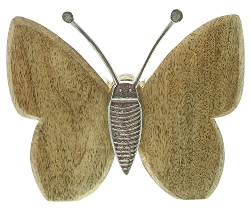 FRANK FLECHTWAREN Schmetterling Mangoholz, naturbelassene Holzdeko, Körper aus Aluminium, Maße: Höhe 21 cm von FRANK FLECHTWAREN