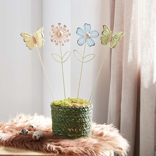 FRANK FLECHTWAREN Stecker Blume & Schmetterling, 4er Set, Metall Maße: Höhe 40 cm von FRANK FLECHTWAREN