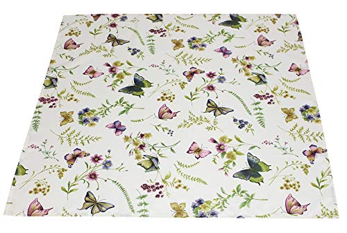 FRANK FLECHTWAREN Tischdecke, Mitteldecke Sommerwiese 80 x 80 cm 100% Polyester, Blumenmotiv und Schmetterlinge von FRANK FLECHTWAREN