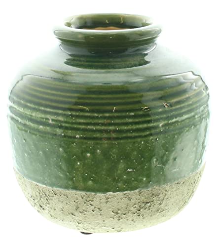 FRANK FLECHTWAREN Vase Green, klein, Steingut, teilweise grün glasiert, möbelschonende Kunststoffnoppen, Maße: Ø 15 x 14 cm von FRANK FLECHTWAREN