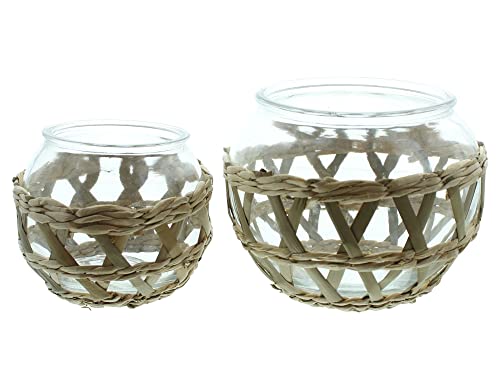 FRANK FLECHTWAREN Windlicht Geflecht, 2er Set, Glas, runde Form, kunstvoll verziert mit Seegras, Maße: Ø 12 x 10 cm, Ø 15 x 12 cm, ohne Kerzen FRANK FLECHTWAREN Windlicht Geflecht, 2er Set, Glas, runde Form, kunstvoll verziert mit Seegras, Maße: Ø 12 x 10 cm, Ø 15 x 12 cm, ohne Kerzen von FRANK FLECHTWAREN