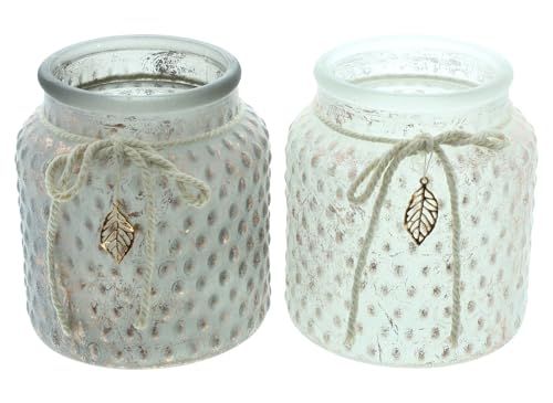FRANK FLECHTWAREN Windlicht Kupferblatt, 2er Set, Glas, Baumwolle, Metall Maße: Ø 9 x 9 cm, ohne Kerzen, Stilvolles Design von FRANK FLECHTWAREN