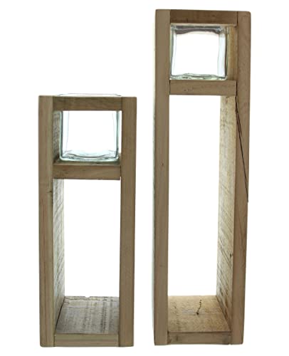 FRANK FLECHTWAREN Windlichtsäule Wood, 2er Set, Holz, Maße: 11 x 11 x 30 cm, 11 x 11 x 40 cm, Glaseinsatz 7 x 7 x 8 cm, ohne Kerzen von FRANK FLECHTWAREN