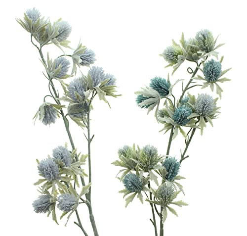 FRANK FLECHTWAREN Zweig Distel, 2er Set, Dekoblume in geeister Optik, blau, grün, Kunststoff, Maße: Länge 72 cm von FRANK FLECHTWAREN