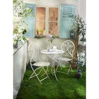 3 tlg. Bistroset "White Romance" aus Metall, weiß, Gartenmöbel Tisch + 2 Stühle von DEKOLEIDENSCHAFT