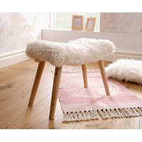 Dekoleidenschaft - Hocker Kuschelfell mit Kunstfell in creme weiß, Beine aus Holz, natur, Sitzhocker von DEKOLEIDENSCHAFT
