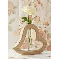 Holzherz Väschen, 20 cm hoch, Dekofigur in Herzform aus Holz & Glas, Tischvase, Design Blumenvase, Set Herz mit Vase von DEKOLEIDENSCHAFT