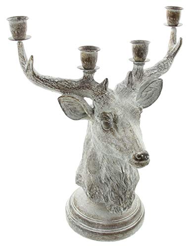 Kerzenhalter Hirsch Kerzenständer FRANK FLECHTWAREN, Silber, 26 x 17 x 30 cm, passend für 4 Stabkerzen max. Ø 2,3 cm, vielseitig einsetzbar von FRANK FLECHTWAREN