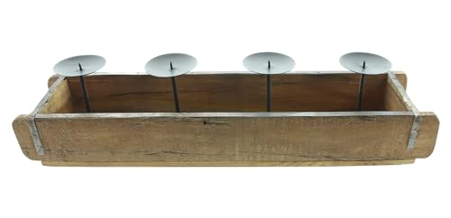 Kerzenhalter Ziegelform, Holz, recycelt, Metall, Mattschwarz, zum Bepflanzen mit Folie ausschlagen Maße: 56 x 14 x 14 cm, passend für Kerzen max. Ø 7 cm, ohne Kerzen, FRANK FLECHTWAREN von FRANK FLECHTWAREN